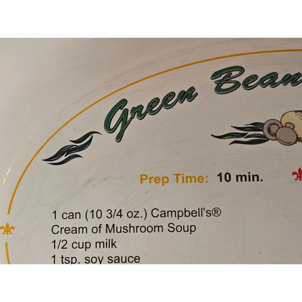2005 Campbells Green Bean Casserole Ceramic Baking Dish w/Recipe Handles